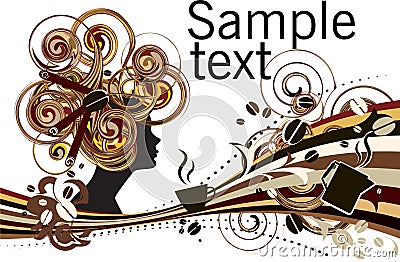 Coffee beans cinnamon girl abstract composition background Vector Illustration