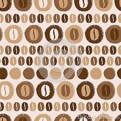 Coffee beans and circles seamless vector pattern Vector Illustration