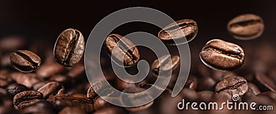 Coffee Beans Closeup On Dark Background Stock Photo