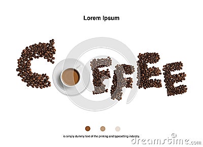 Coffee beans with coffee cup on white background Stock Photo