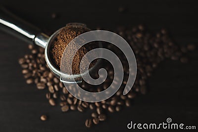 Coffee beans and ground powder Stock Photo