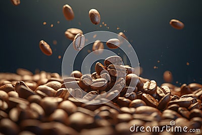 Coffee beans fall background. Generate Ai Stock Photo