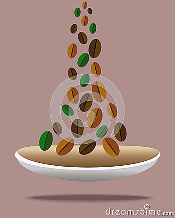 Coffee beans fall into a bowl Stock Photo