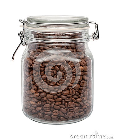 Coffee Beans in a Glass Canister Stock Photo