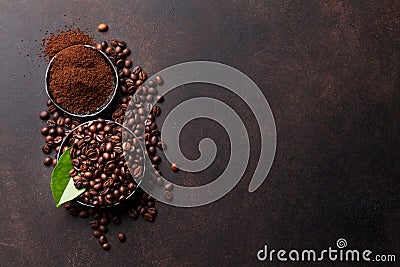 Coffee beans and ground powder Stock Photo