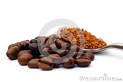 Coffee beans and instant coffee Stock Photo