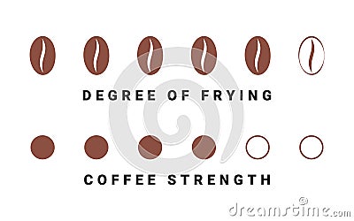 Coffee beans. Level of coffee roasting. Coffee strength level. Vector scalable graphics Stock Photo