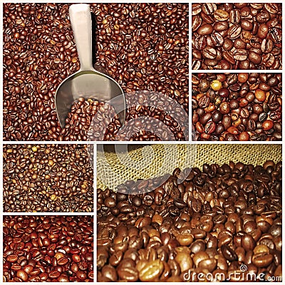 Coffee beans mixtures collage Stock Photo