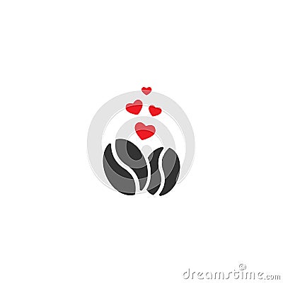 coffee beans with red hearts icon. caffeine symbol. Love coffee. Best roasted coffee Cartoon Illustration