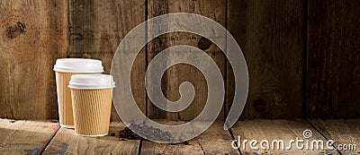 Coffee Beans and Ribbed Paper Cups with Copy Space Stock Photo