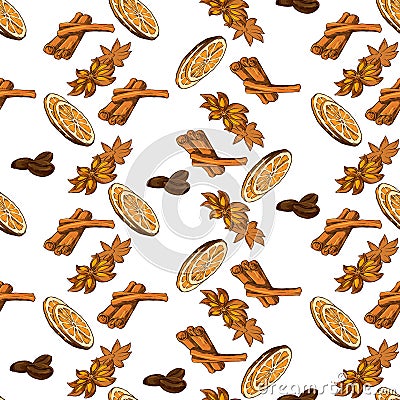 Coffee beans and seasoning pattern Vector Illustration