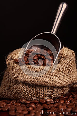 Coffee beans spilling Stock Photo