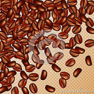 Coffee beans on transparent background. Vector Illustration