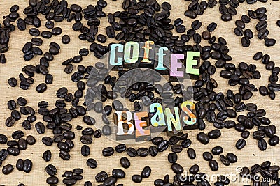 Coffee beans wooden background break typography Stock Photo