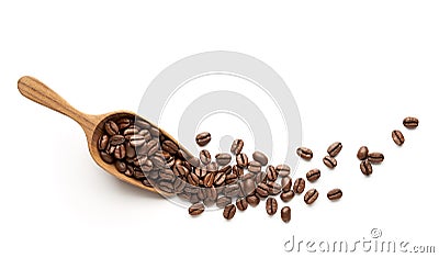 Coffee beans on wooden scoop Stock Photo