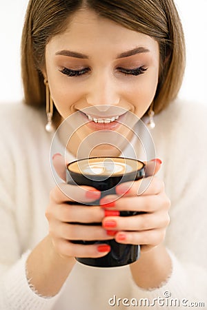 Coffee. Beautiful Girl Drinking Coffee. Stock Photo