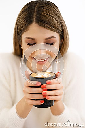 Coffee. Beautiful Girl Drinking Coffee. Stock Photo