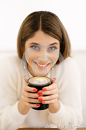 Coffee. Beautiful Girl Drinking Coffee. Stock Photo