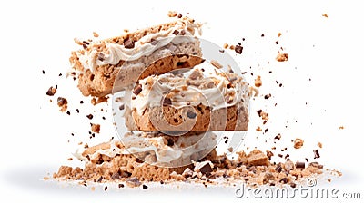 Coffee biscuits with chocolate flakes isolated on a white background. Generative AI Cartoon Illustration