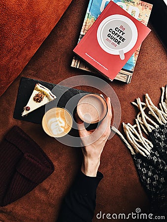 Coffee break, top view,flatlay Editorial Stock Photo