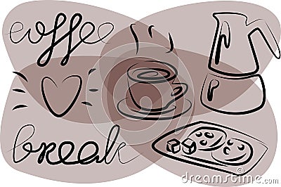 coffee break words outline sketch Stock Photo