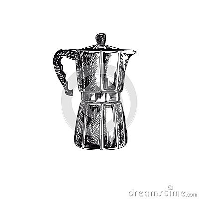 Coffee brewer hand drawn black and white vector illustration Vector Illustration