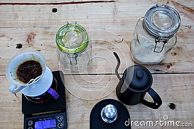 Coffee brewing, step by step Stock Photo