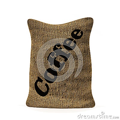 Coffee in burlap sack 3d rendering Stock Photo