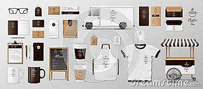 Mockup set for coffee shop, cafe or restaurant. Coffee food package for corporate identity design. Realistic set of Vector Illustration