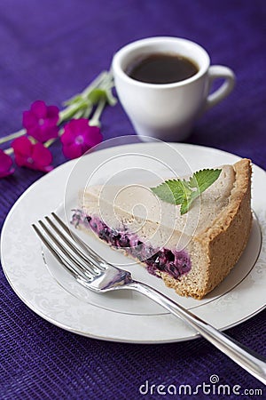 Coffee cake with blueberries Stock Photo