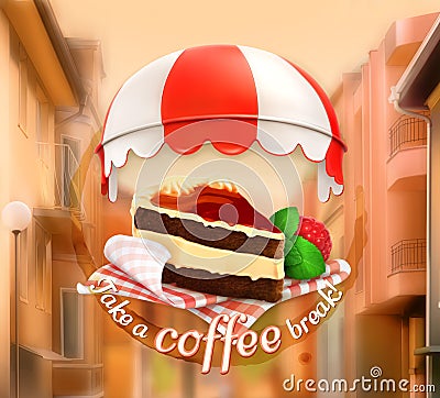 Coffee cake at cafe Vector Illustration