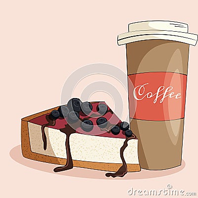 Coffee and cake illustration. Vector Illustration