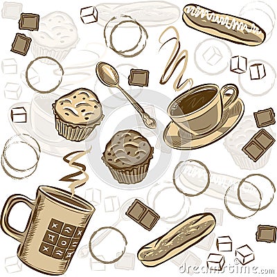 Coffee and cake seamless pattern.Vector illustration. Vector Illustration