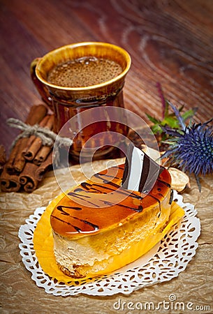 Coffee cakes with chocolate, spices and coffee seeds Stock Photo