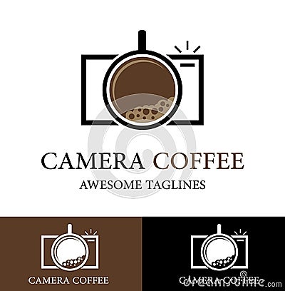 Coffee Camera Photography Logo Design Template. Flat Style Design. Vector Illustration Vector Illustration