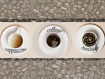 Coffee, cappuccino and hot chocolate Stock Photo