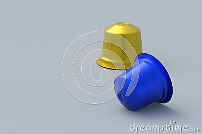 Coffee capsules on gray background. Modern decaf pods for machine. Copy space Stock Photo