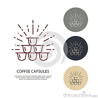 Coffee capsules vector line icon. Barista equipment linear logo. Outline symbol for cafe, bar, shop Vector Illustration