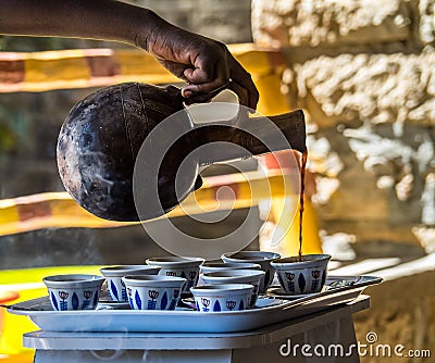 Coffee ceremony in the Yeha temple in Yeha, Ethiopia, Africa Stock Photo
