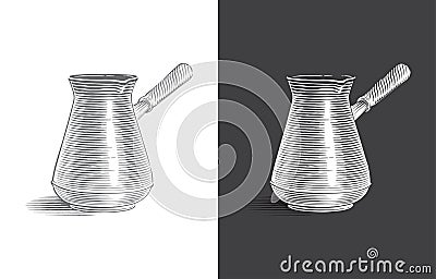 coffee cezve Hand drawing sketch engraving illustration style Vector Illustration