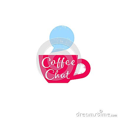 Coffee chat emblem. Morning coffee logo. Chat logo. Vintage cup with bubble. Vector Illustration