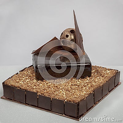 Coffee with chocolate author`s cake, handmade, design, sugar free. Tasty and fieldÑŽ Stock Photo