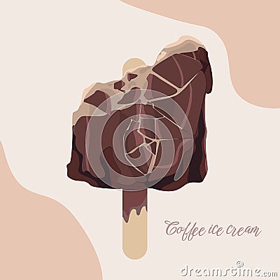 The coffee chocolate flat isolated bited ice cream Cartoon Illustration