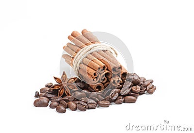 Coffee, cinnamon and star anise Stock Photo