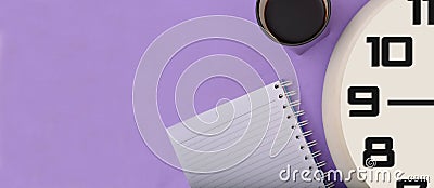 Coffee clock & notepad Banner design Stock Photo