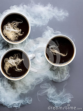 Coffee Cloud: A Trio of Steamy Cups Stock Photo