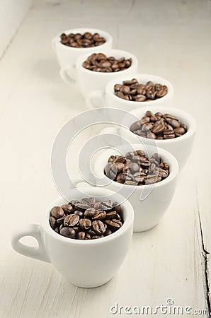 Coffee. Coffee cups and coffee beans. Stock Photo