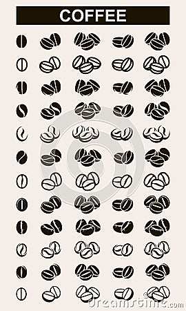 Coffee collection beans set. Vector Vector Illustration