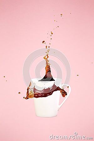 Coffee concept. Minimal art. Solid background. Coffee splashes. Stock Photo