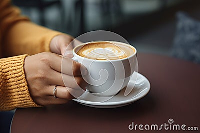 Coffee connection womans hands gently cradle a comforting coffee cup Stock Photo